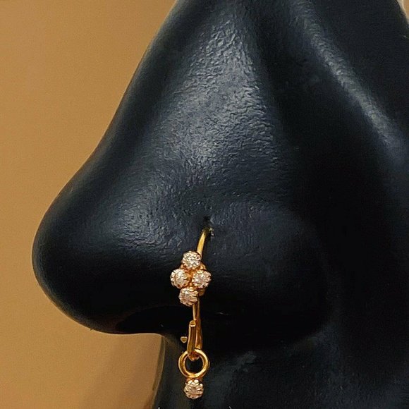 Dangle Hoop Nosering Indian Style Made 925 Sterling Silver With Gold Plating - Picture 4 of 4